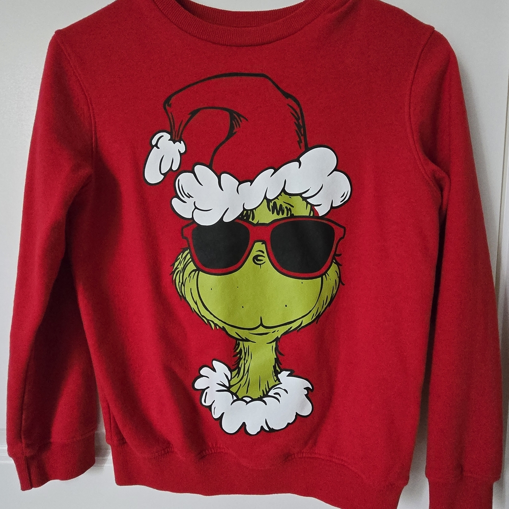 Festive Red Kids Sweatshirt with Grinch Design